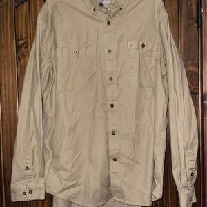 Men’s XL Canvas Beige Shirt Long Sleeve Button Down